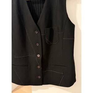 Harvé Bernard Wool Blend Tailored Vest Black Minimalist Vintage ✨